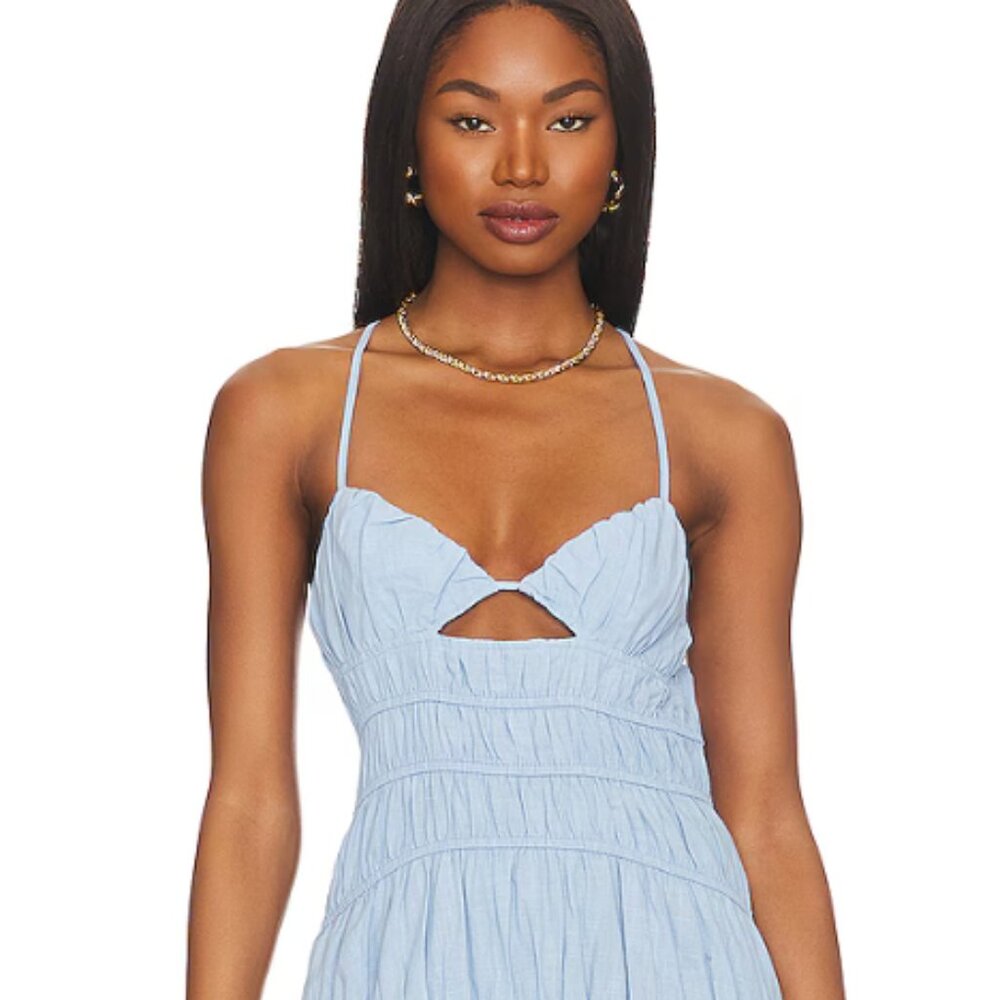 Light Blue Maxi Dress with Cutout Detail - Women Dresses Maxi